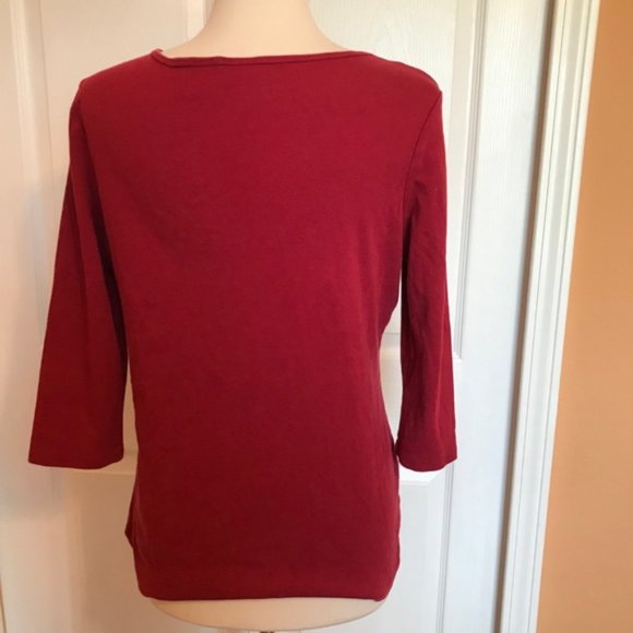 - Red 3/4 sleeve top with jewels L EUC - Picture 2 of 3